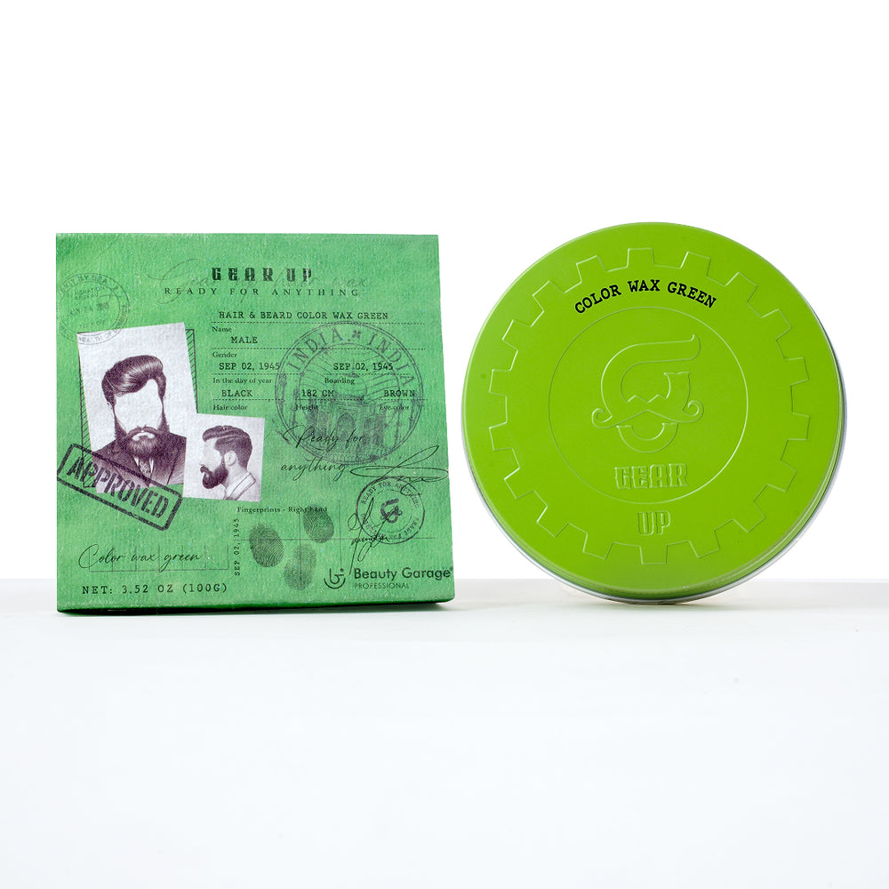 Beauty Garage Gear Up Green Color Wax 100g for men – Vibrant green tint, strong hold, bold style, and smooth hair finish.