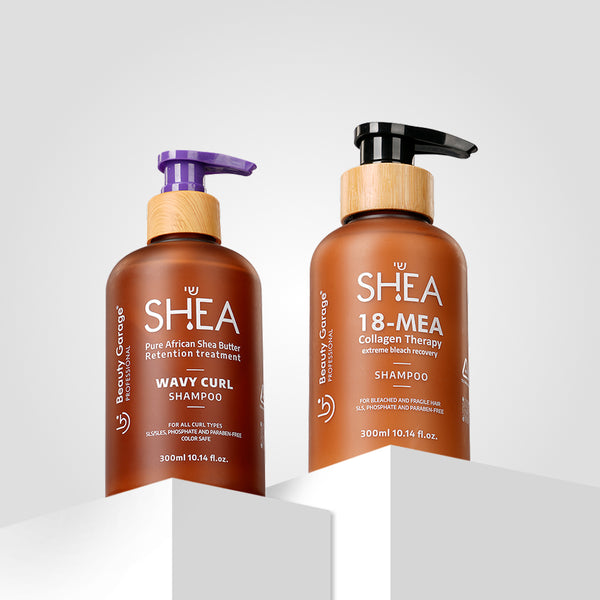 Shea Curl Shampoo & Collagen Shampoo Combo Pack of 2 – Nourishing hair care for curly hair, enhancing softness and hydration.
