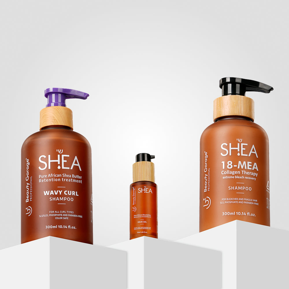 Shea Curl Shampoo, Collagen Shampoo & Oil Combo Pack of 3 – Hydrating and nourishing hair care for curly hair.