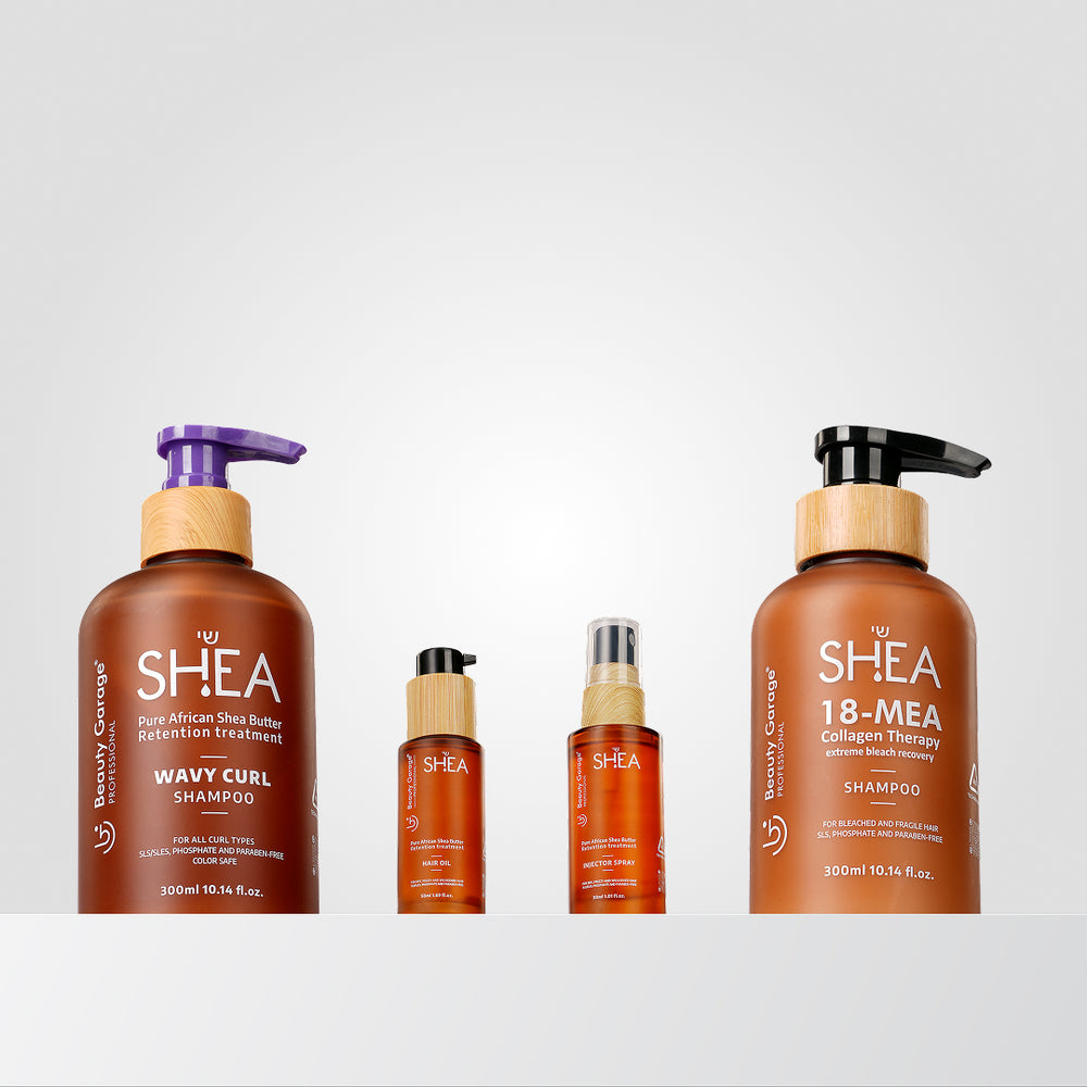 Shea Curl Shampoo, Collagen Shampoo, Oil & Injector Spray Combo Pack of 4